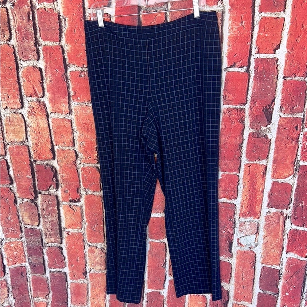 Audra Navy Blue Windowpane Check Pants size 14 R